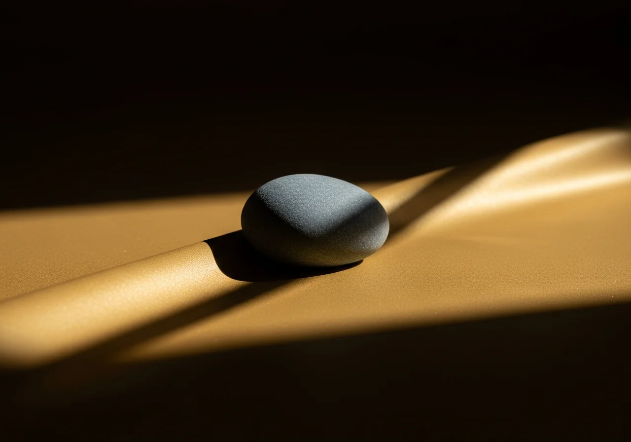 Extreme close-up of hand-thrown ceramic surface showing fine grain and micro-texture in the clay, warm raking sidelight creating deep relief shadows across the grain, cream and ochre palette against a dark background — metaphor for surface refinement, editorial still life photography, no text, no faces