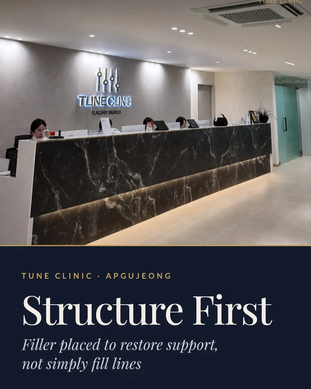 Structure First — Filler placed to restore support, not simply fill lines