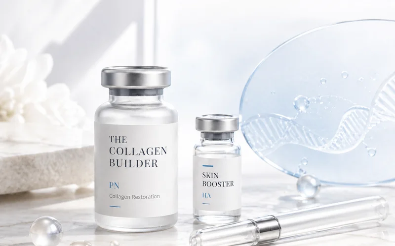 Collagen restoration protocol with PN and HA skin booster vials